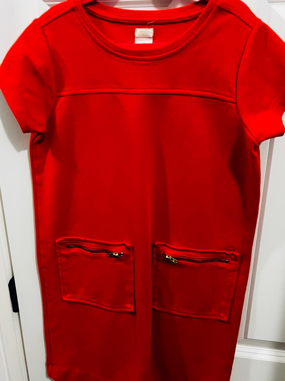 Crewcuts Bright Red Short Sleeve Dress with Zip Pockets